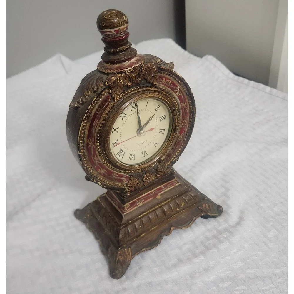 Vintage Style Decorative Table Clock | Ornate Resin Mantel Clock | Untested